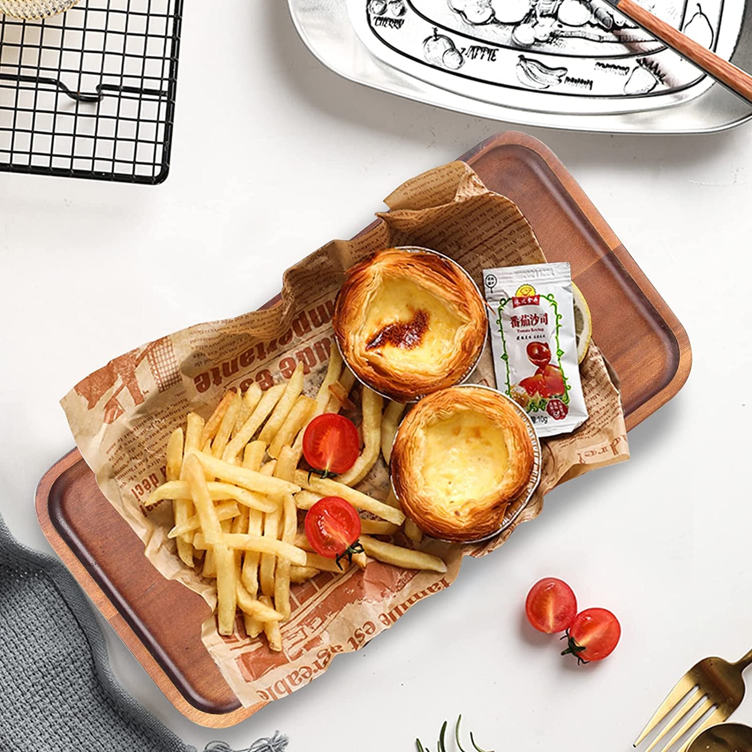 Small Wooden Platters 10"X 5.5" Rectangle Mini Charcuterie Boards Acacia Wood Serving Trays Home Decor Cheese Board Cake Appetizer Plates Kitchen Charcuterie Platter for Food Dish Dessert Snack Tray