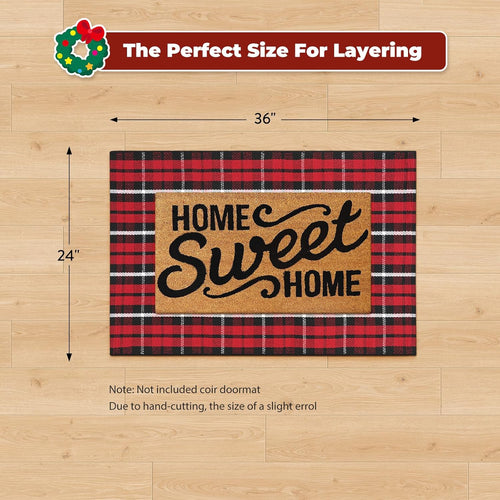 Christmas Outdoor Rug 2X3, Washable Buffalo Plaid Door Mat, Xmas Black and Red Checkered Front Porch Doormat, Welcome Layered Entryway Rugs, Christmas Rug Outdoor for Farmhouse/Bathroom Decor
