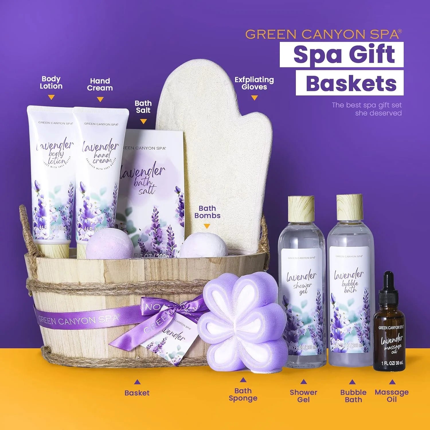 Christmas Bath Gift Sets for Women, 11Pcs Lavender Spa Baskets Gift Kits, Relaxing Holiday Birthday Gifts for Mom Her